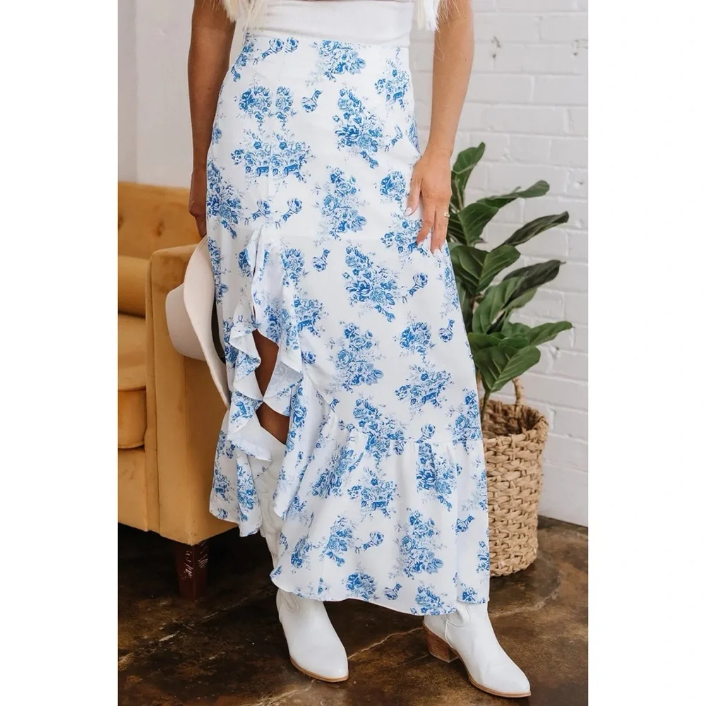 Bluebell Ruffle Slit Maxi Skirt - Picture 2 of 3
